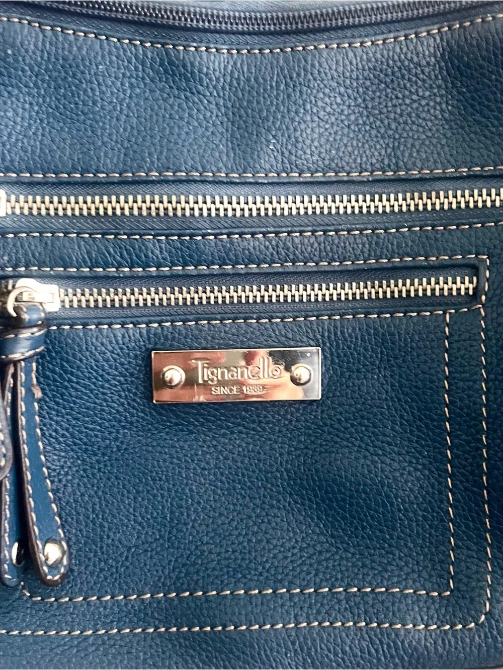 Blue Leather Tignanello Crossbody Bag - Classic Pebbled Leather organizers style